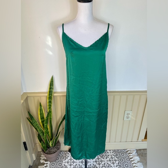 Anthropologie See You Monday Satin Slip Dress M Green Midi Fairycore Balletcore - Picture 1 of 11
